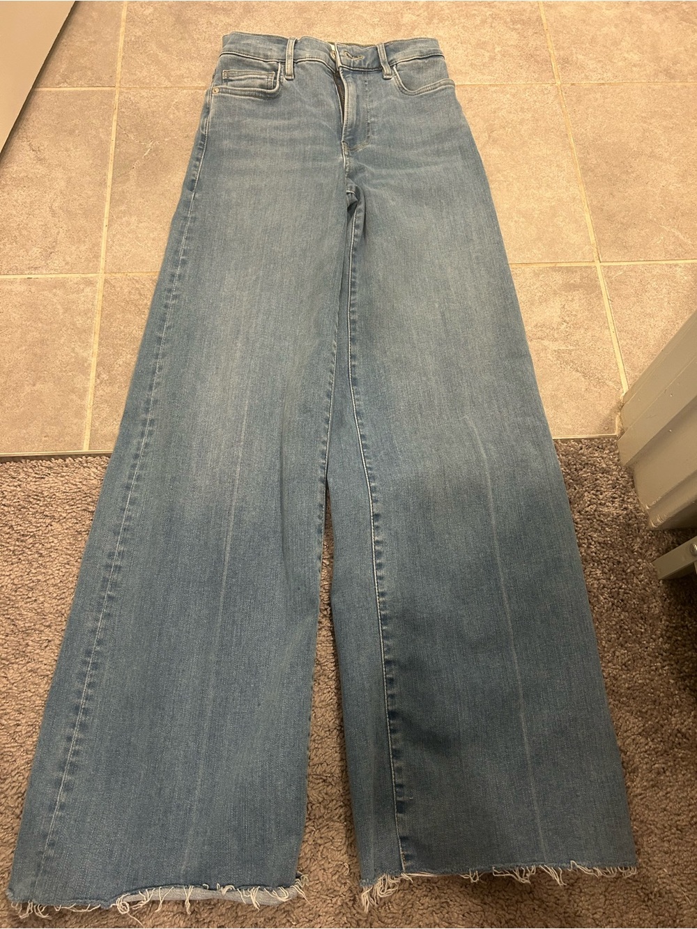Frame Denim Light Blue High-Rise Wide Leg Jeans - stretchy